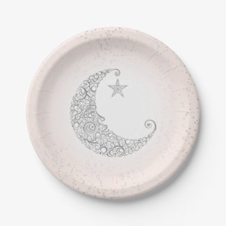 Funkeln-Stern-Silber-Mond-Rosa Pappteller
