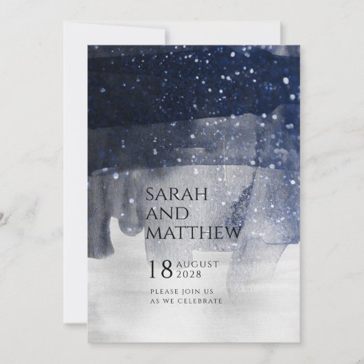 Funkelnavy & Silver Modern Wedding Einladung (Vorderseite)