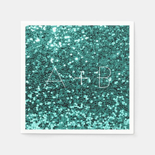 Funkelnd Aqua Aquamarin Mint Sequin Funkelnd Glitz Serviette (Vorderseite)