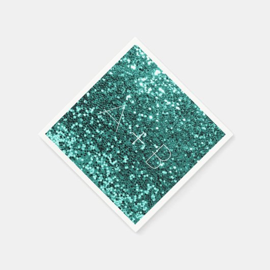 Funkelnd Aqua Aquamarin Mint Sequin Funkelnd Glitz Serviette (Ecke)