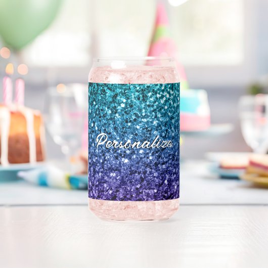 Funkelnd Aqua-Blau Ombre-Glitzern Benutzerdefinier Dosenglas (Insitu (Geburtstag))