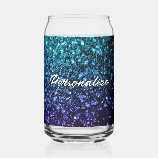 Funkelnd Aqua-Blau Ombre-Glitzern Benutzerdefinier Dosenglas (Rückseite)