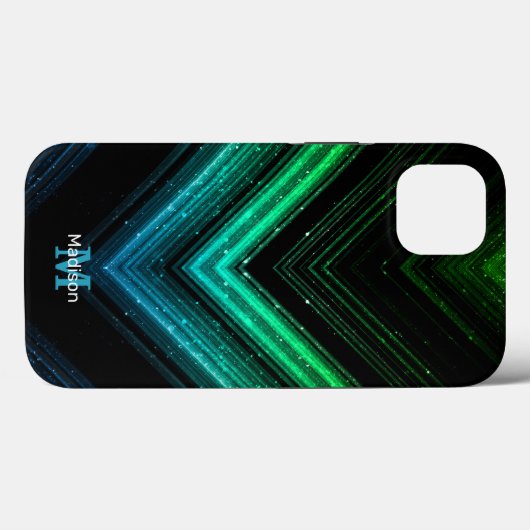 Funkelnd Aqua-Grüngalaxie Zickzack Monogram Case-Mate iPhone Hülle (Rückseite (Horizontal))