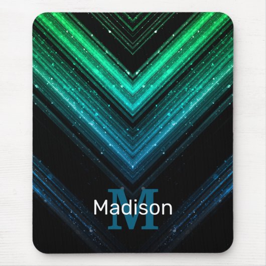 Funkelnd Aqua-Grüngalaxie Zickzack Monogram Mousepad (Vorne)