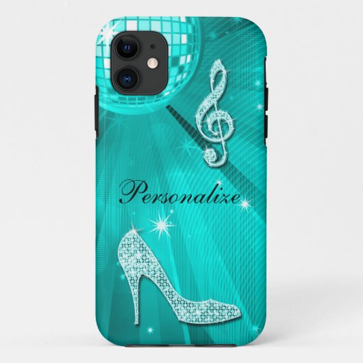 Funkelnd aquamarine Musik-Anmerkung u. Case-Mate iPhone Hülle (Rückseite)