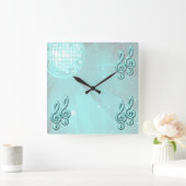 Funkelnd Aquamarine Musiknote Quadratische Wanduhr (Zuhause)