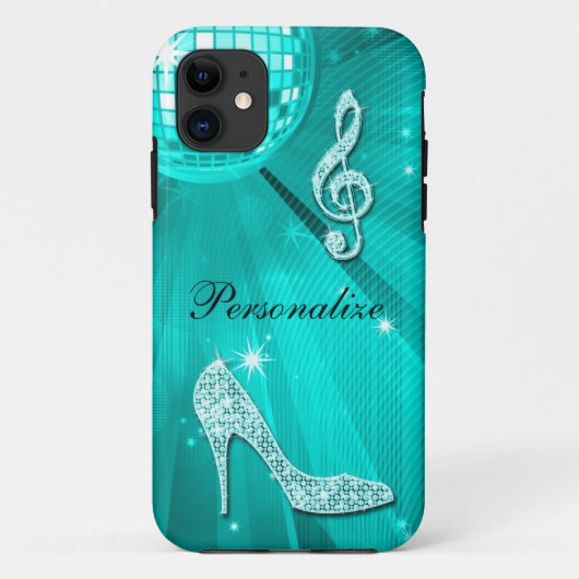 Funkelnd aquamarine Musiknote u. Stilett-Ferse Case-Mate iPhone Hülle (Rückseite)