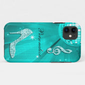 Funkelnd aquamarine Musiknote u. Stilett-Ferse Case-Mate iPhone Hülle (Rückseite (Horizontal))