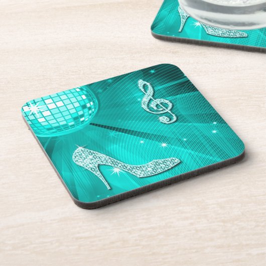 Funkelnd aquamarine Musiknote u. Stilett-Ferse Getränkeuntersetzer (Linke Seite)