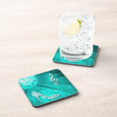 Funkelnd aquamarine Musiknote u. Stilett-Ferse Getränkeuntersetzer (Rechte Seite)