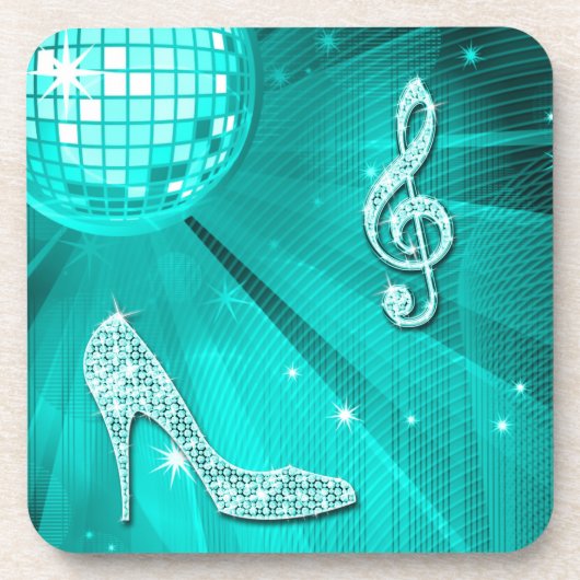 Funkelnd aquamarine Musiknote u. Stilett-Ferse Getränkeuntersetzer (Vorderseite)