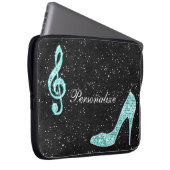 Funkelnd aquamarine Musiknote u. Stilett-Ferse Laptopschutzhülle (Vorne Rechts)