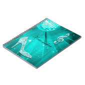 Funkelnd aquamarine Musiknote u. Stilett-Ferse Notizblock (Linke Seite)