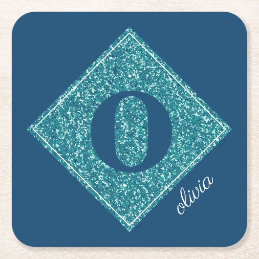 Funkelnd Aquamariner blauer Glitzer Personalisiert Rechteckiger Pappuntersetzer (Vorderseite)