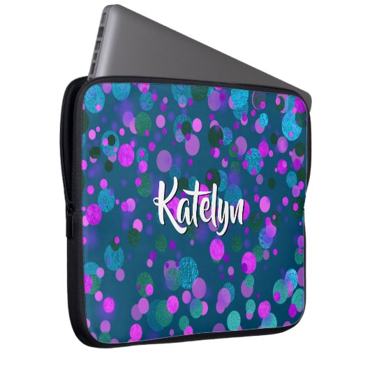 Funkelnd aquamariner blauer lila Konfetti-Punkte i Laptopschutzhülle (Vorne Rechts)