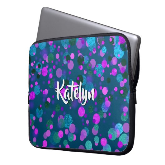 Funkelnd aquamariner blauer lila Konfetti-Punkte i Laptopschutzhülle (Vorderseite Links)