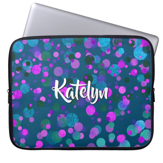 Funkelnd aquamariner blauer lila Konfetti-Punkte i Laptopschutzhülle (Vorderseite)