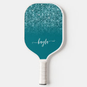Funkelnd Aquamariner Glitzer Ombre Modernes Skript Pickleball Schläger (Rückseite)