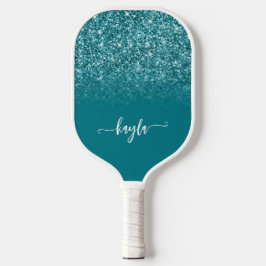 Funkelnd Aquamariner Glitzer Ombre Modernes Skript Pickleball Schläger
