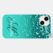 Funkelnd Aquamariner Glitzer Türkis Ombre Monogram Case-Mate iPhone Hülle (Rückseite (Horizontal))