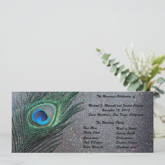 Funkelnd Black Peacock-Hochzeitsprogramm Programm (Stehend Vorderseite)