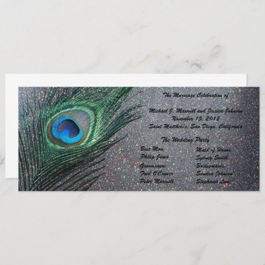 Funkelnd Black Peacock-Hochzeitsprogramm Programm (Vorne/Hinten)