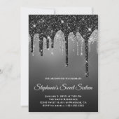 Funkelnd Black Silver Glitzer Gray Ombre Sweet 16 Einladung (Vorderseite)