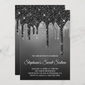 Funkelnd Black Silver Glitzer Gray Ombre Sweet 16 Einladung (Vorne/Hinten)