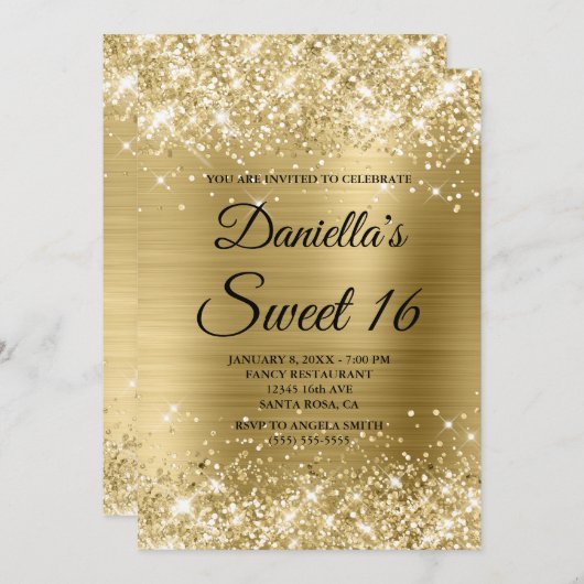 Funkelnd Blass-Glitzer und Foil Sweet 16 Einladung (Vorne/Hinten)