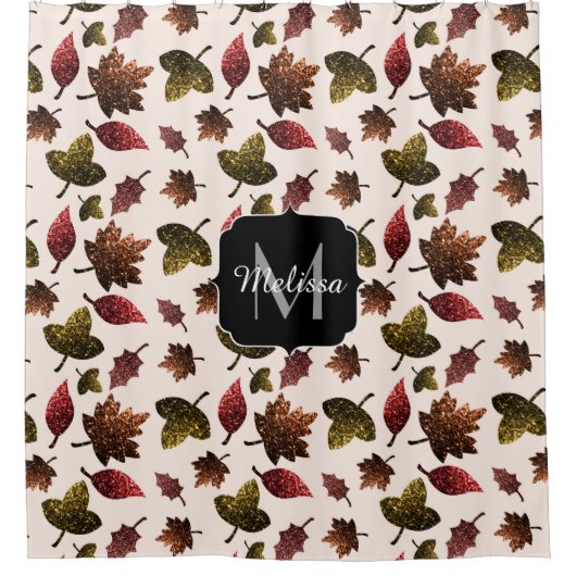 Funkelnd Blätter fallen Herbst Glitzern Monogramm Duschvorhang (Vorderseite)