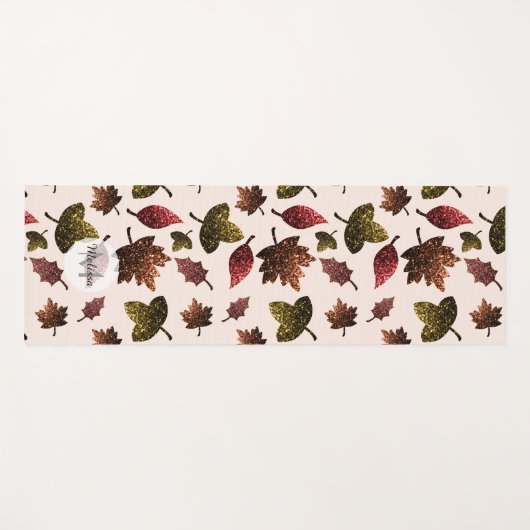 Funkelnd Blätter fallen Herbst Glitzern Monogramm Yogamatte (Vorderseite (Horizontal))