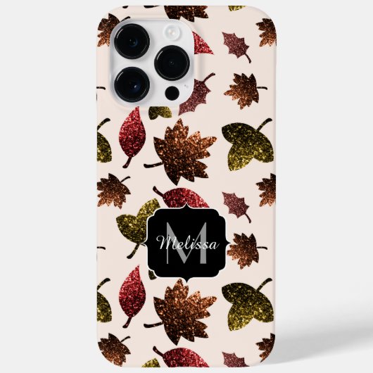 Funkelnd Blätter fallen Herbstmuster Monogramm Case-Mate iPhone Hülle (Rückseite)