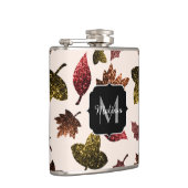 Funkelnd Blätter fallen Herbstmuster Monogramm Flachmann (Rechts)