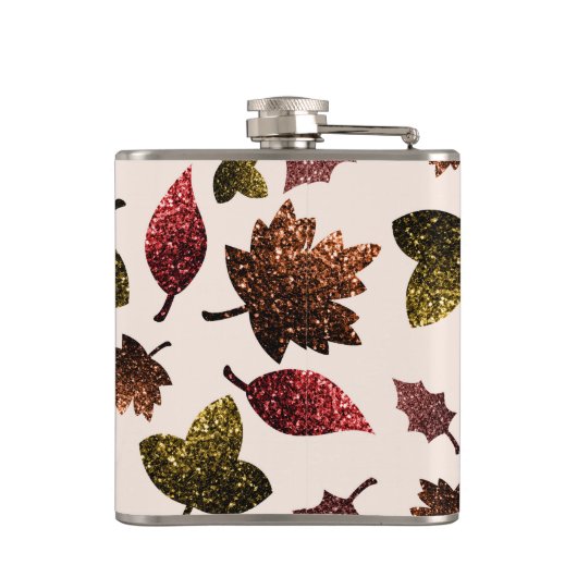 Funkelnd Blätter fallen Herbstmuster Monogramm Flachmann (Rückseite)