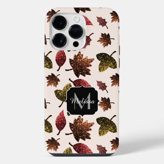Funkelnd Blätter fallen Herbstmuster Monogramm iPhone Hülle (Rückseite)