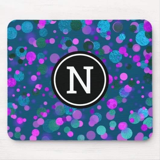 Funkelnd blaue lila Konfetti-Punkte auf aquamarine Mousepad (Vorne)
