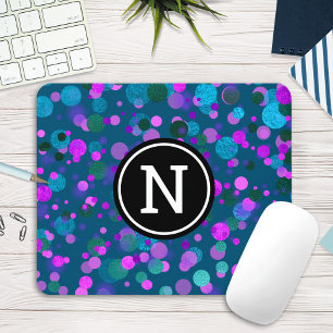 Funkelnd blaue lila Konfetti-Punkte auf aquamarine Mousepad