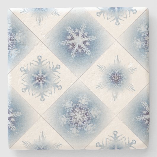 Funkelnd blaue Schneeflocken Steinuntersetzer (Vorderseite)