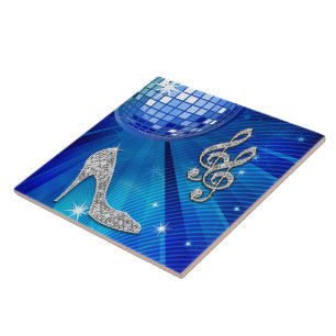 Funkelnd blaue/silberne Musiknote u. Stilett-Ferse Fliese
