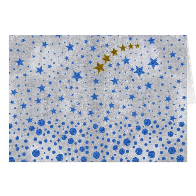 Funkelnd blaue Sterne auf abstraktem Silberpapier (Vorderseite (Horizontal))