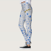 Funkelnd blaue Sterne auf abstraktem Silberpapier Leggings (Links)