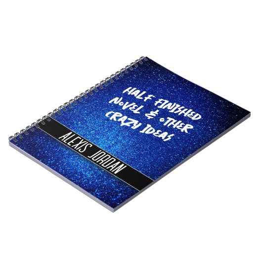 Funkelnd blauer Glitzer Schwarz/Weiß-Graffiti Notizblock (Linke Seite)