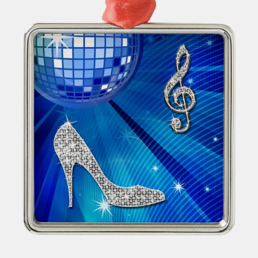 Funkelnd Blue/Silber-Musiknote und Stiletto Heel Ornament Aus Metall (Vorne)