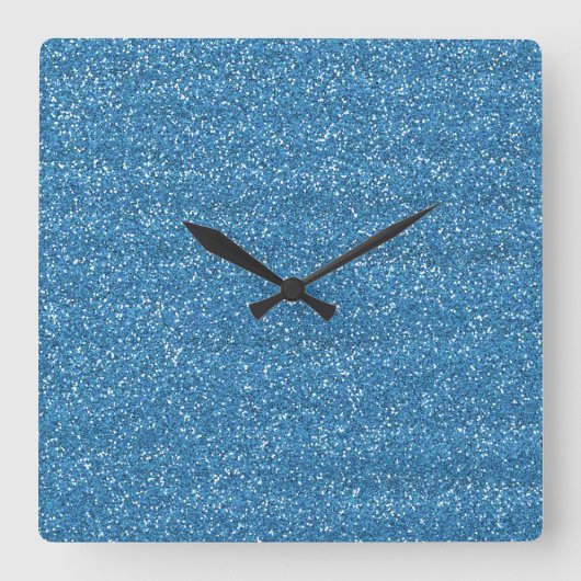 Funkelnd Blue & Silver Glitzer Quadratische Wanduhr (Vorderseite)