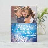 Funkelnd Blue Snowflake Weihnachts-Foto Karte (Stehend Vorderseite)