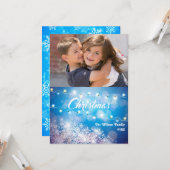 Funkelnd Blue Snowflake Weihnachts-Foto Karte (Vorderseite/Rückseite Beispiel)