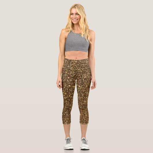Funkelnd Bronze-Glitzer Capri Leggings (Vorderseite)