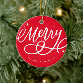 Funkelnd Bubbly Script Merry Holiday Keramik Ornament