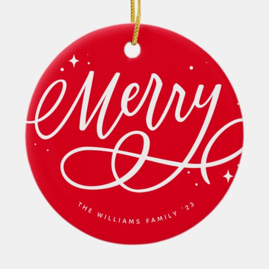 Funkelnd Bubbly Script Merry Holiday Keramik Ornament (Vorne)