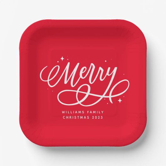 Funkelnd Bubbly Script Merry Holiday Pappteller (Vorderseite)